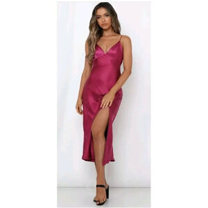 HELLO MOLLY S Asking For A Friend Midi Dress Fuchsia PINK Front Slit Sexy Date